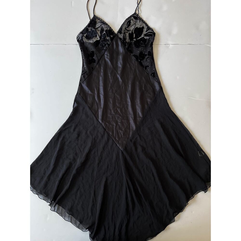 Blanche Chemise Slip Dress Women S Black Sheer Floral Velvet Burnout flaw